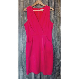 Adelyn Rae Faux Wrap Dress Career Werk Church Hot Pink Preppy Pockets Size L
